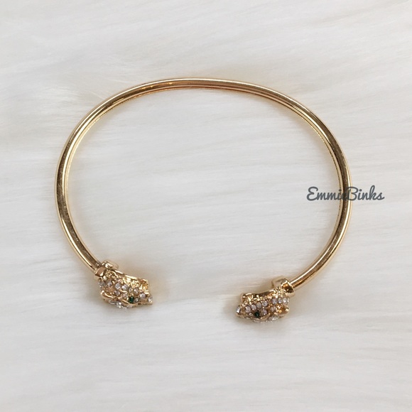 New Golden Dual Leopard Cuff Bangle Bracelet - Picture 5 of 16